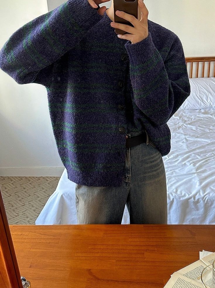 Gradient Striped Cozy Knit Cardigan Sweater