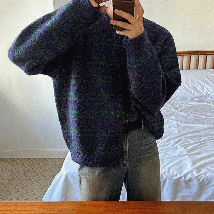 Gradient Striped Cozy Knit Cardigan Sweater