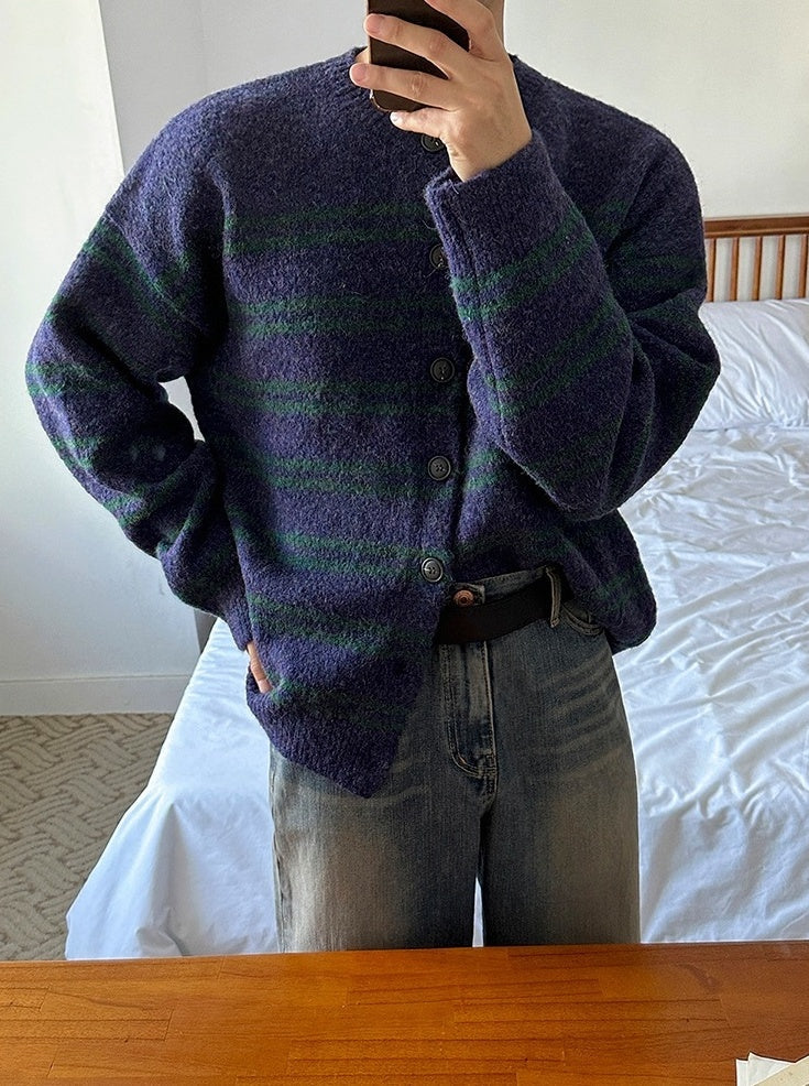 Gradient Striped Cozy Knit Cardigan Sweater