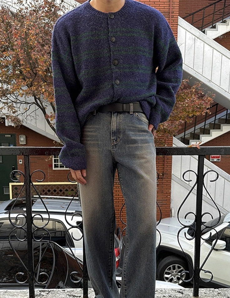 Gradient Striped Cozy Knit Cardigan Sweater