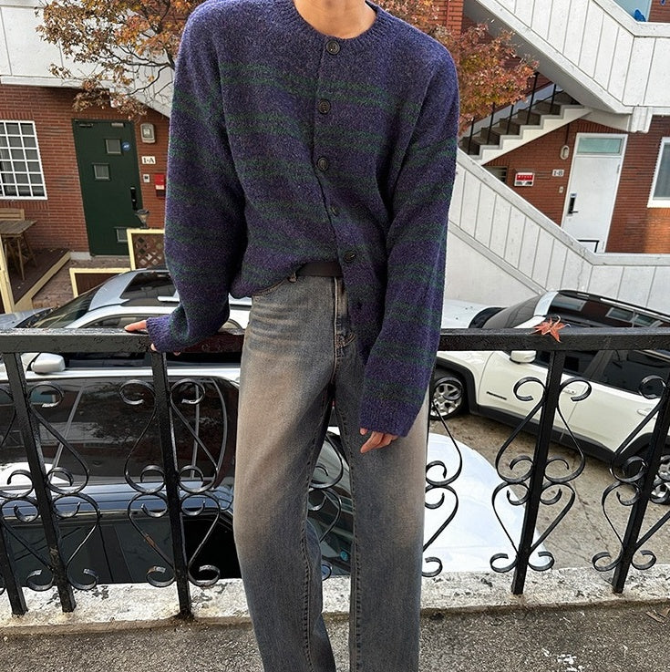 Gradient Striped Cozy Knit Cardigan Sweater