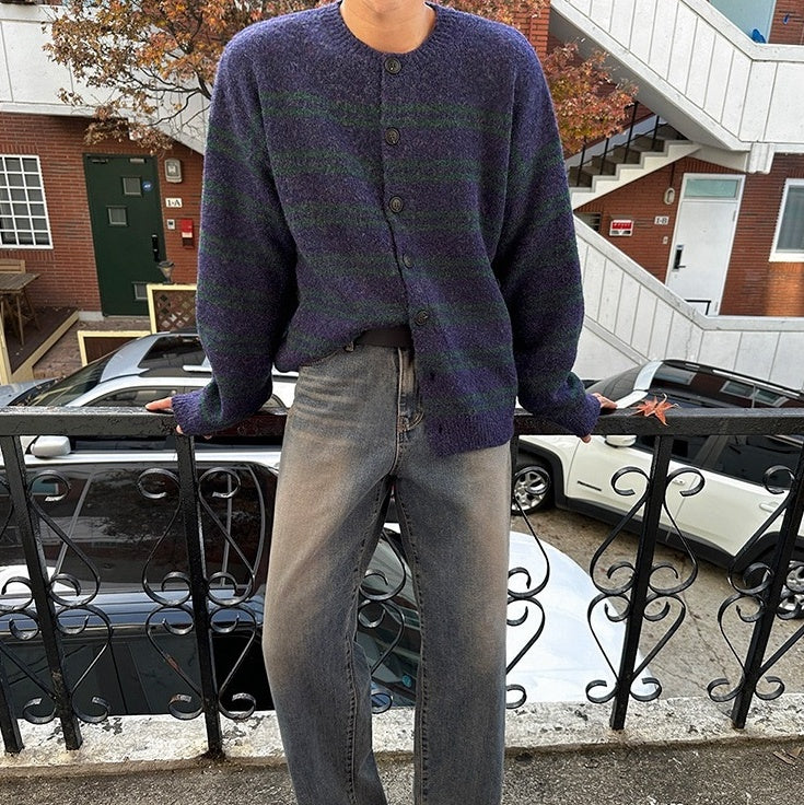 Gradient Striped Cozy Knit Cardigan Sweater