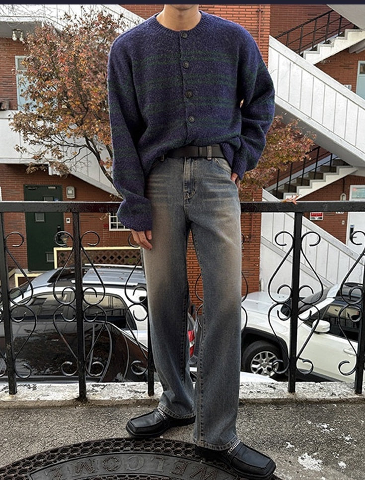 Gradient Striped Cozy Knit Cardigan Sweater