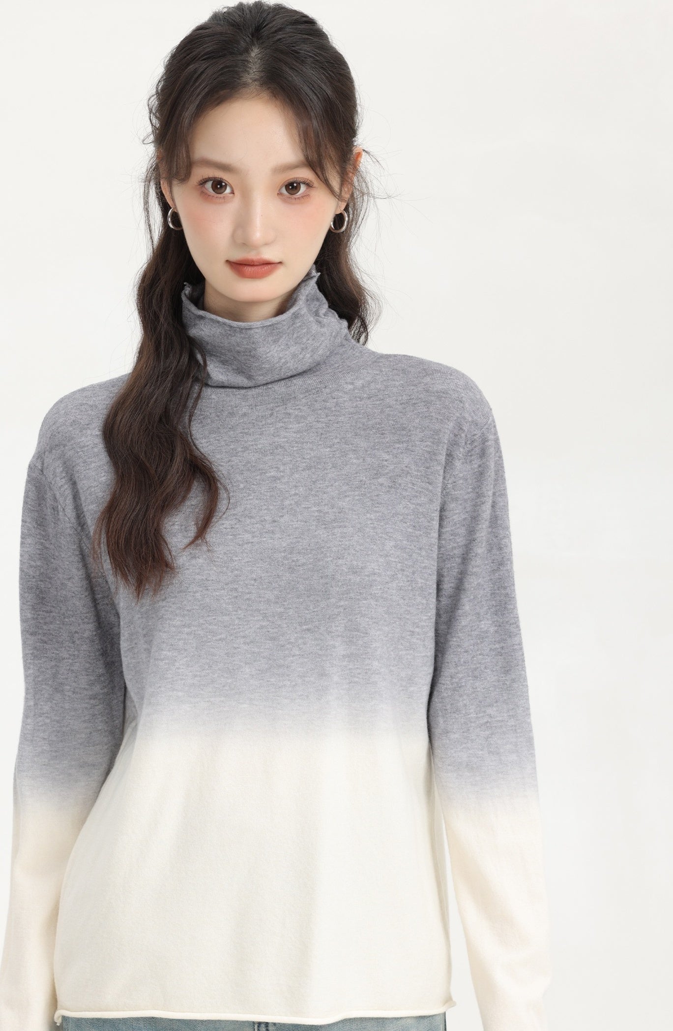 Gray Gradient Turtleneck Sweater