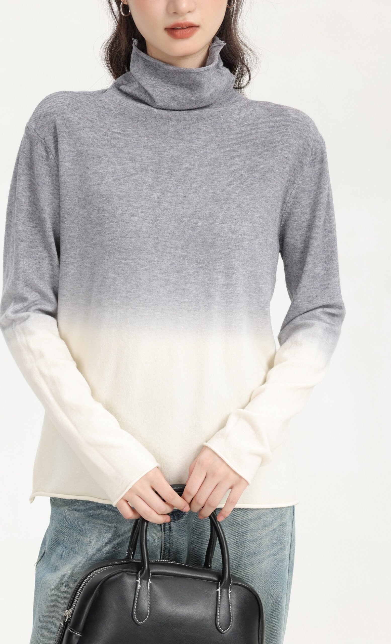 Gray Gradient Turtleneck Sweater