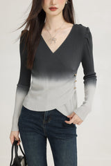 Gradient V-Neck Long Sleeve Knitwear
