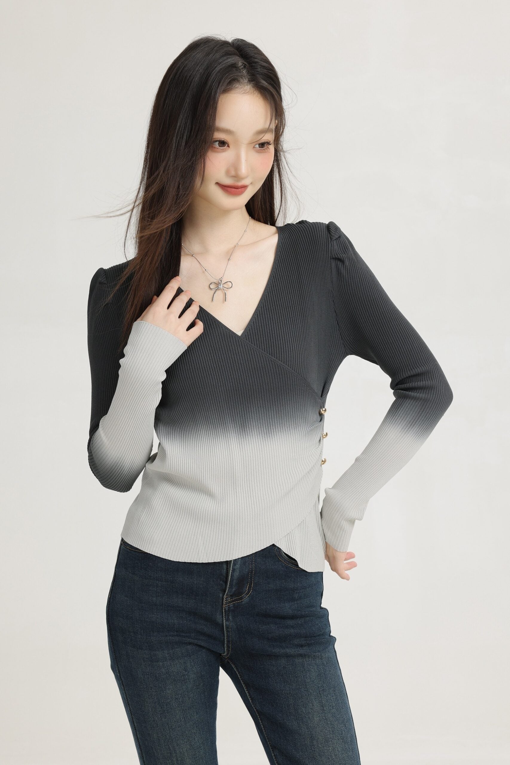 Black Gradient V-Neck Sweater