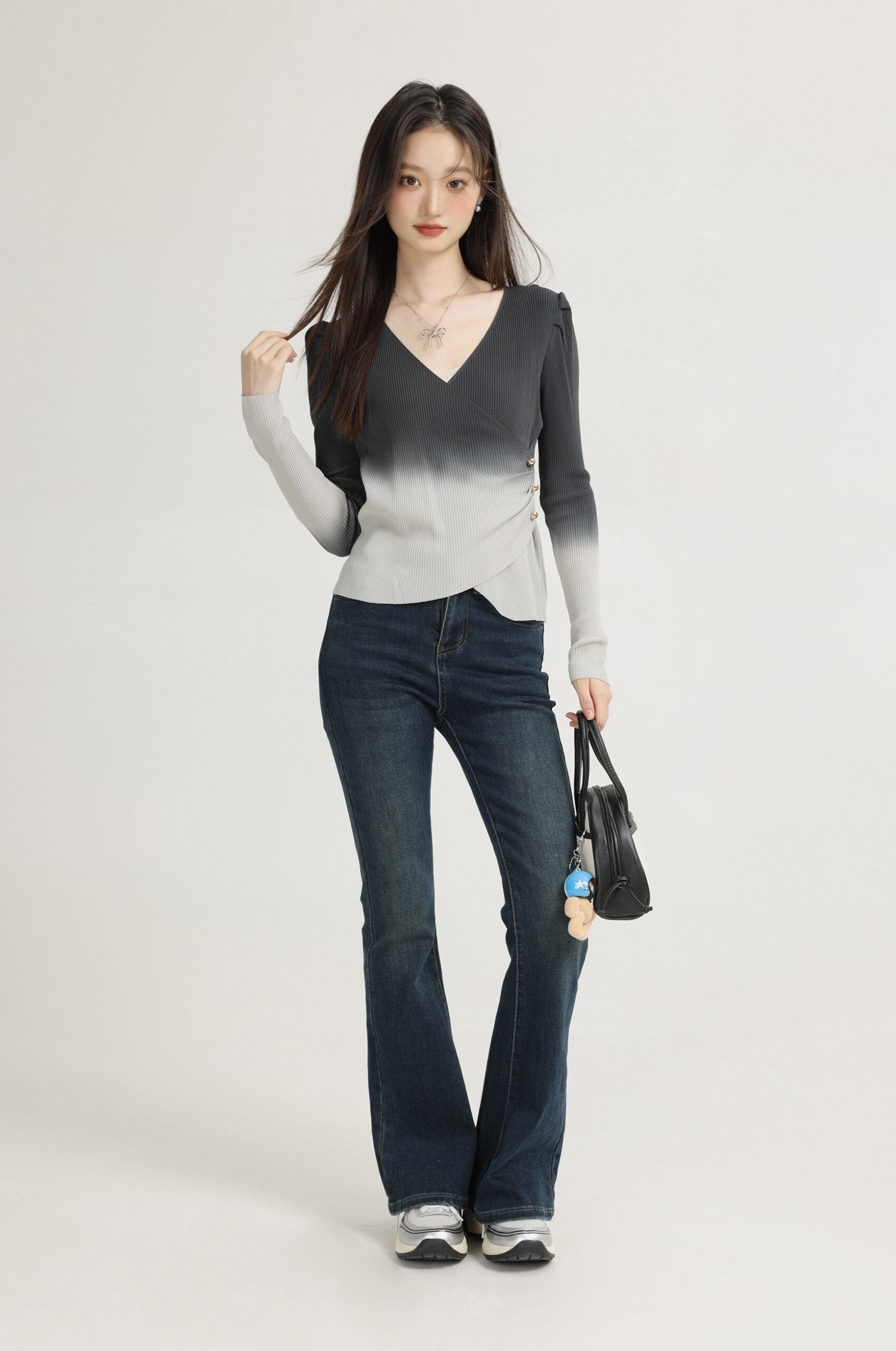 Black Gradient V-Neck Sweater