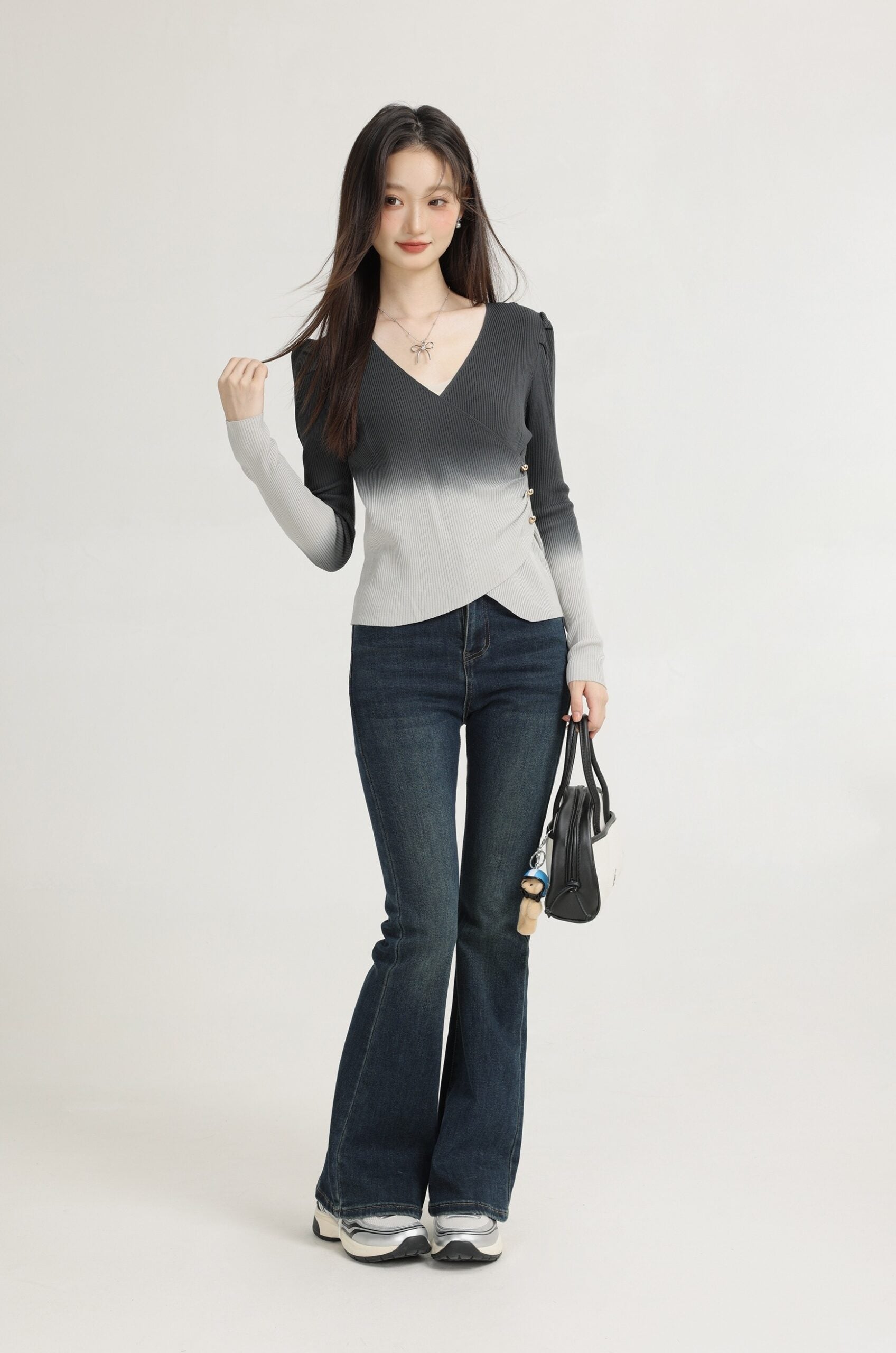 Black Gradient V-Neck Sweater