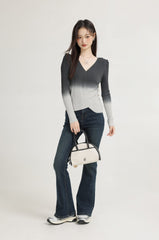 Black Gradient V-Neck Sweater