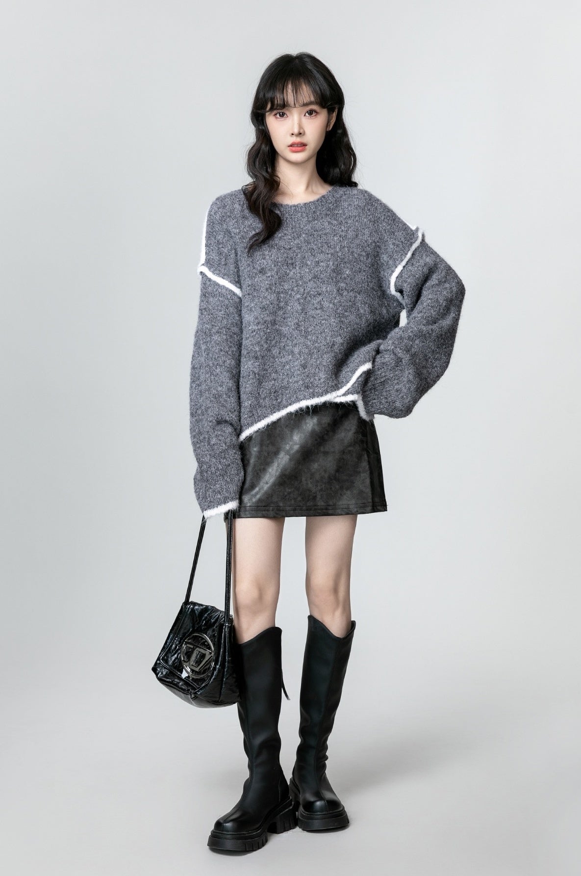 Gray Asymmetrical Knit Sweater