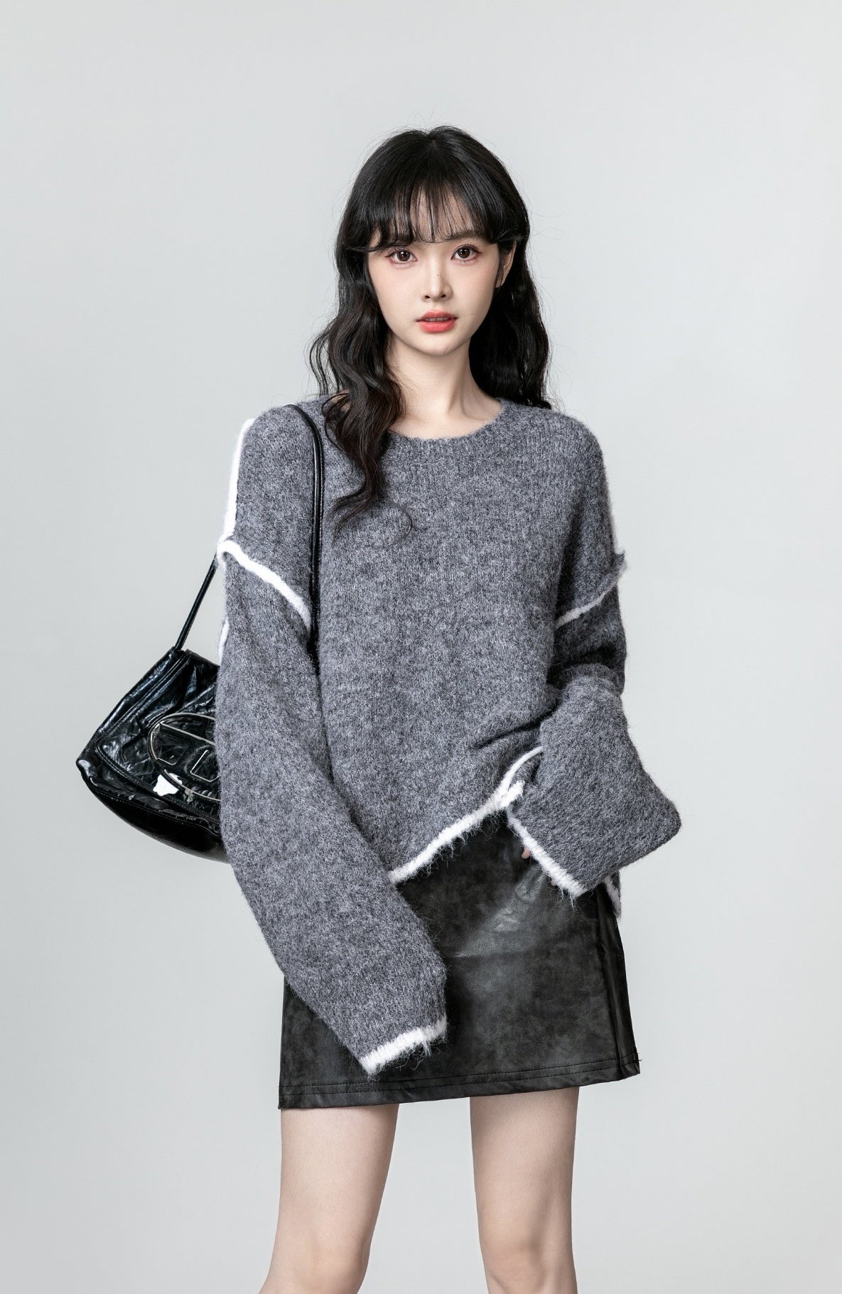 Gray Asymmetrical Knit Sweater