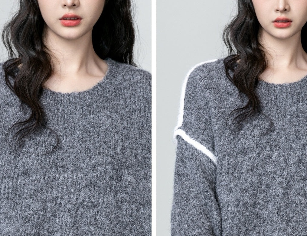 Gray Asymmetrical Knit Sweater