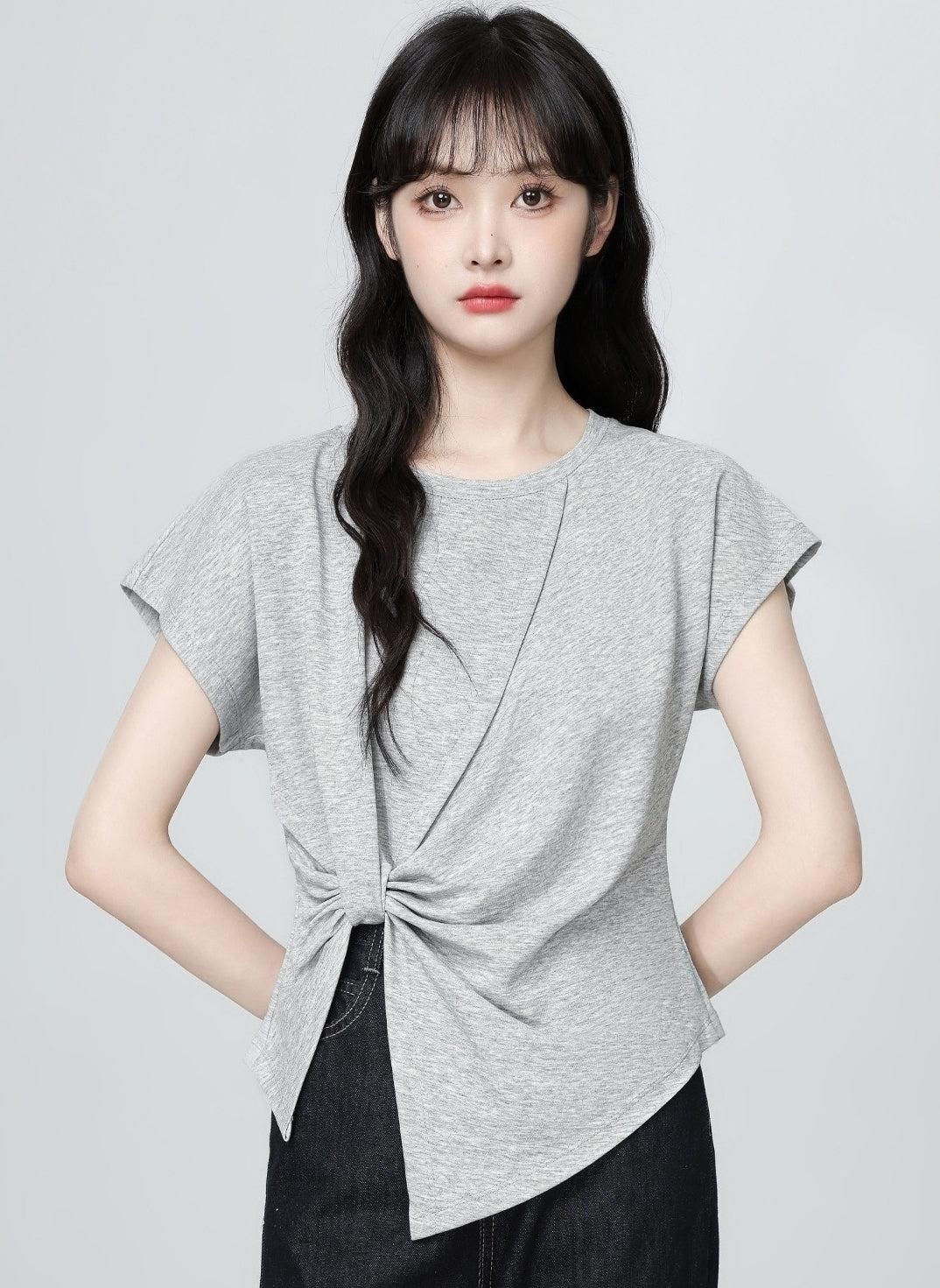 Gray Asymmetrical Split Sleeve T Shirt Top