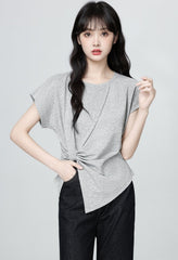 Gray Asymmetrical Split Sleeve T Shirt Top