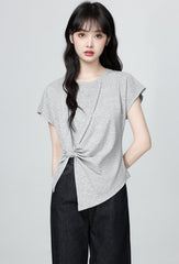 Gray Asymmetrical Split Sleeve T Shirt Top