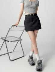 Gray Blazer Style Mini Skirt For Curvy Shape