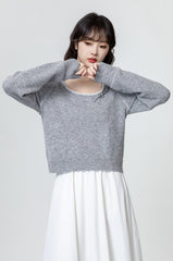 Gray Bow Knit Sweater Top