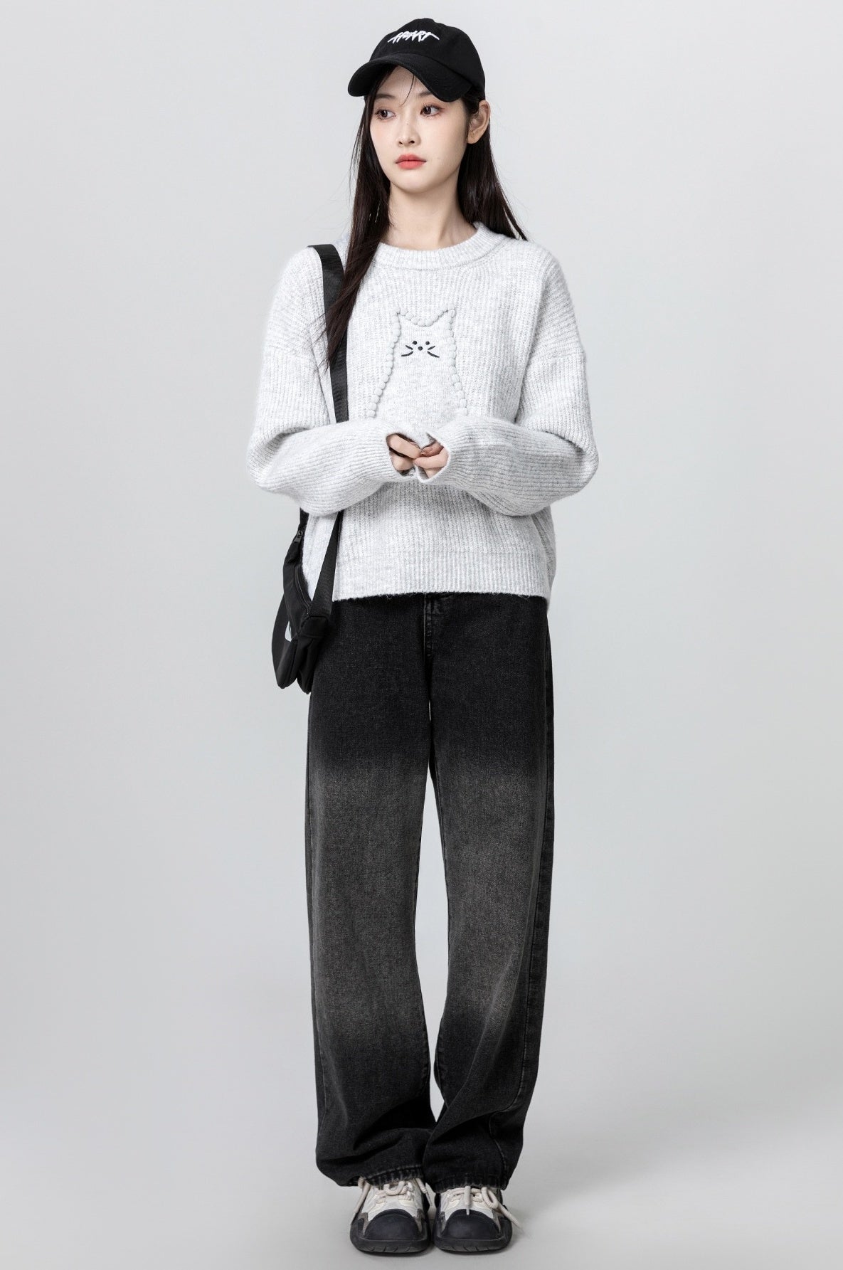 Gray Cartoon Knit Sweater Pullover