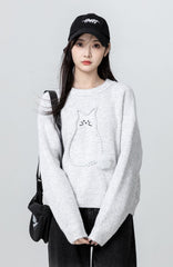 Gray Cartoon Knit Sweater Pullover