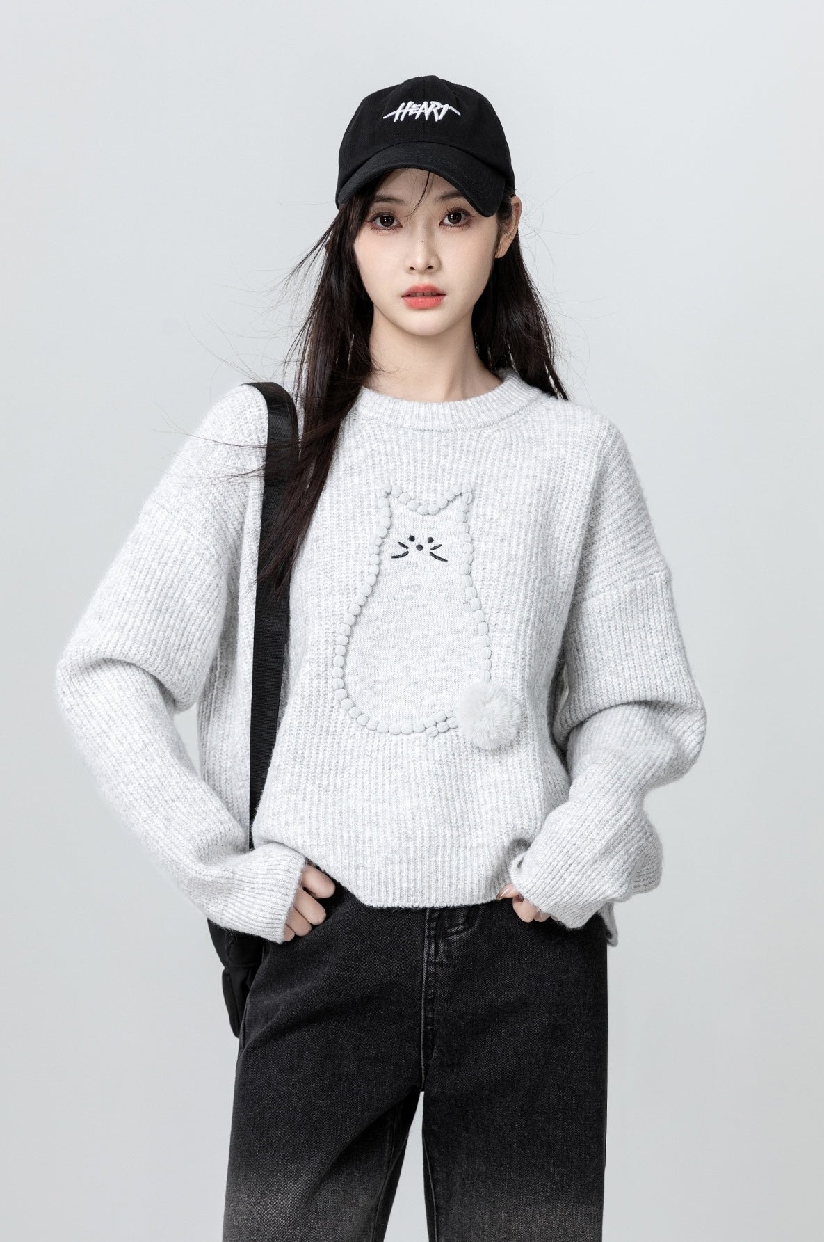 Gray Cartoon Knit Sweater Pullover