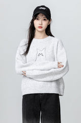 Gray Cartoon Knit Sweater Pullover