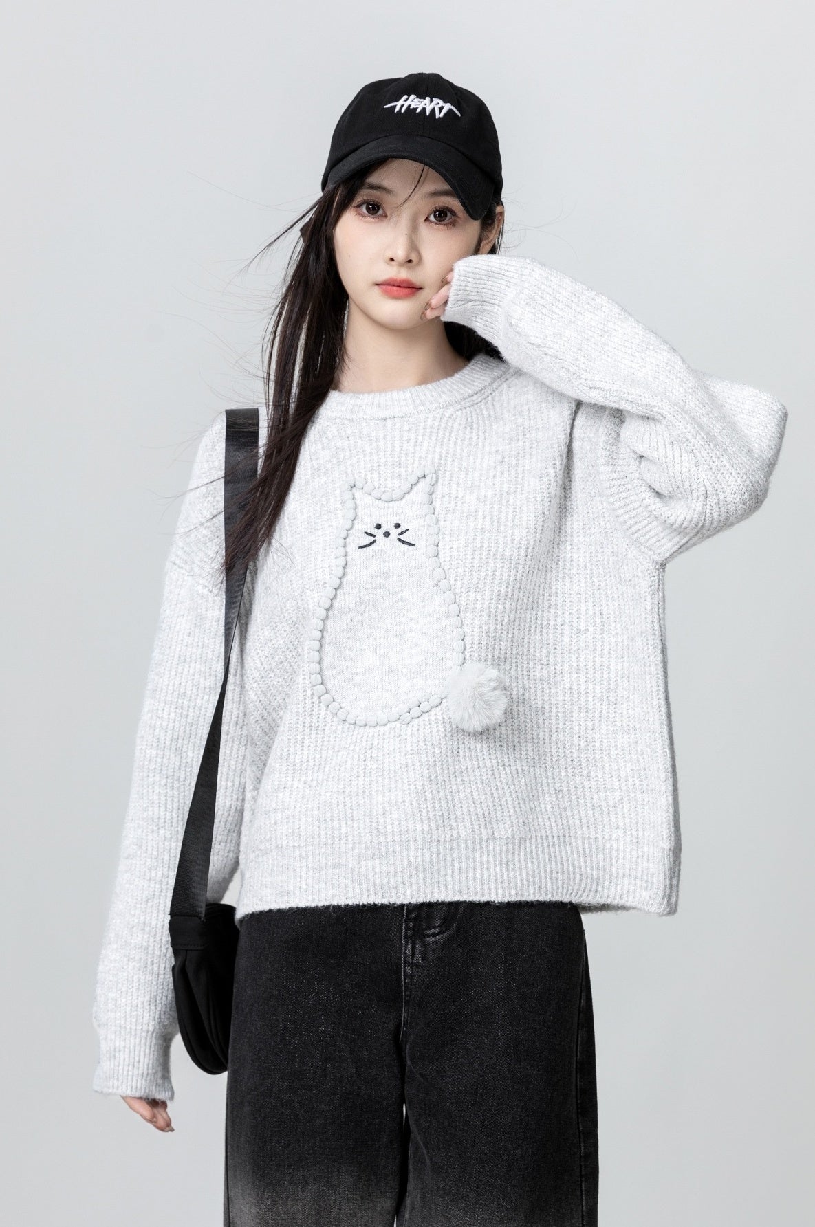 Gray Cartoon Knit Sweater Pullover