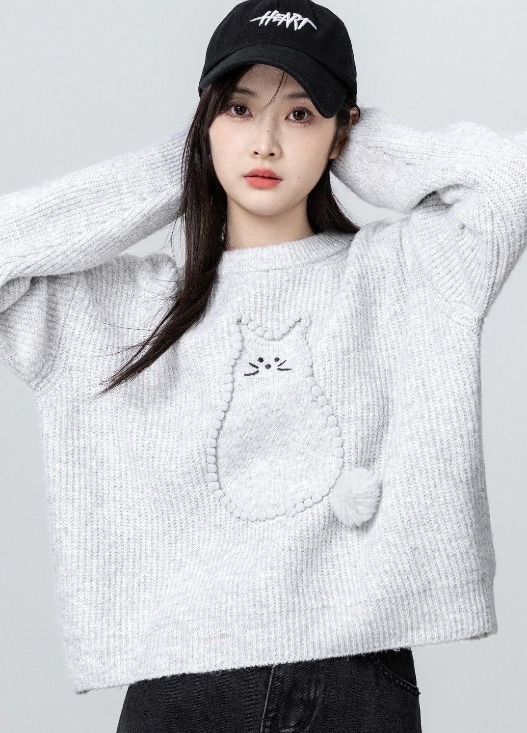 Gray Cartoon Knit Sweater Pullover