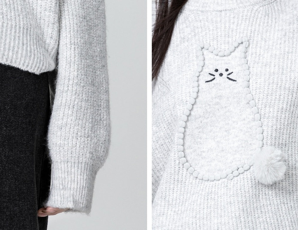 Gray Cartoon Knit Sweater Pullover