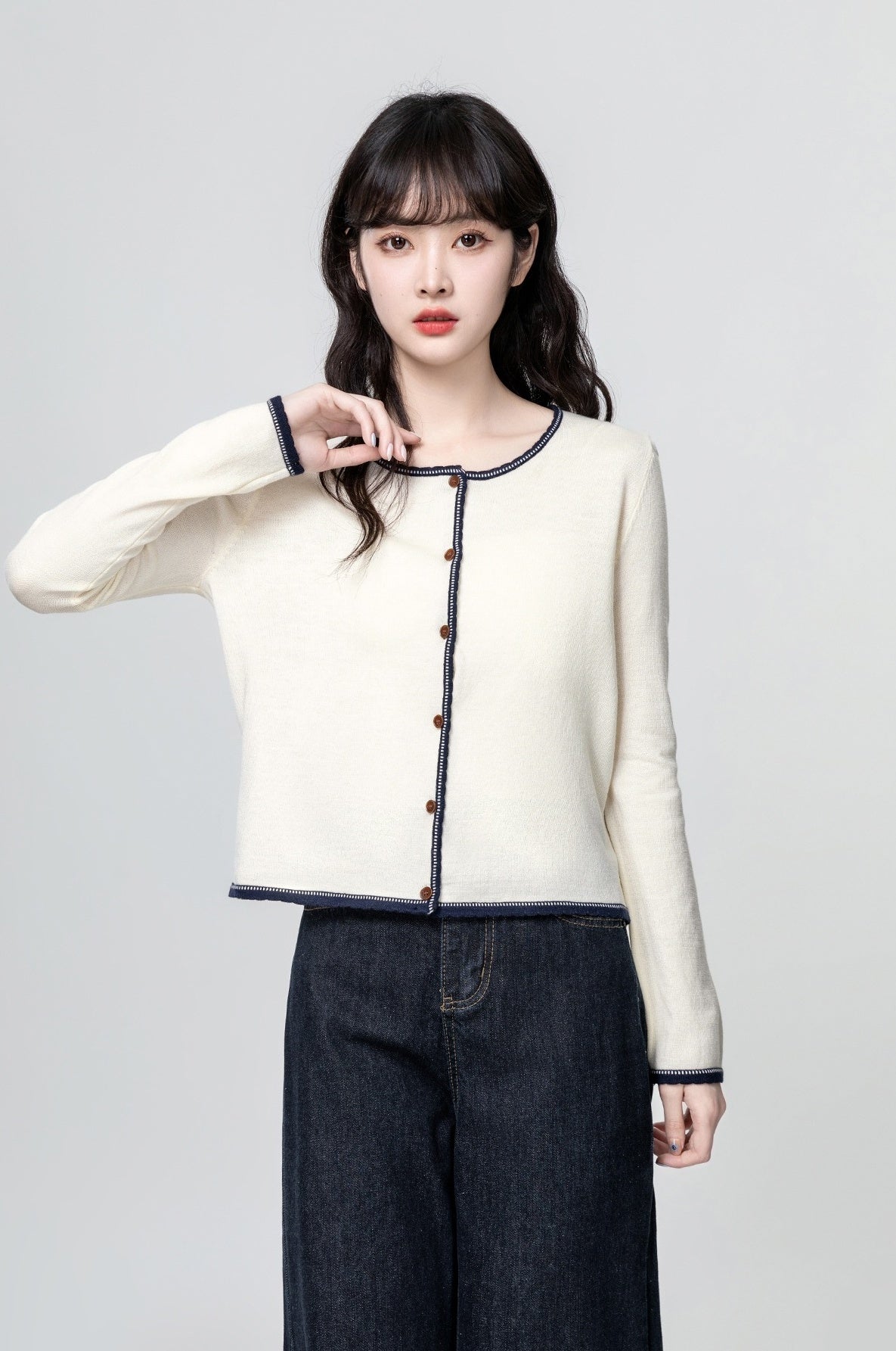 Gray Colorblock Knit Cardigan Sweater