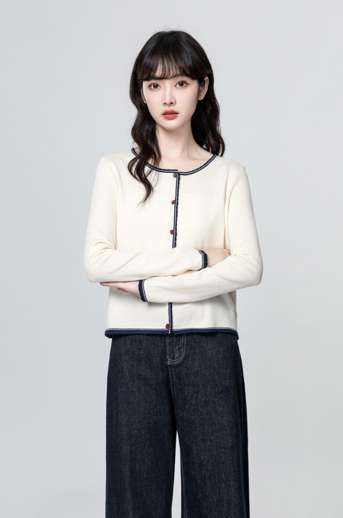 Gray Colorblock Knit Cardigan Sweater