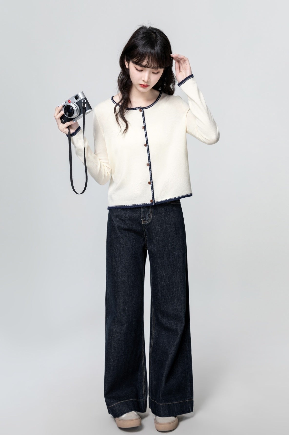Gray Colorblock Knit Cardigan Sweater
