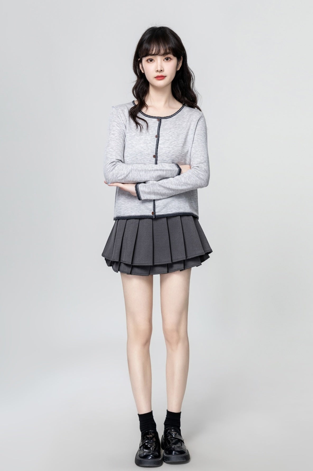 Gray Colorblock Knit Cardigan Sweater