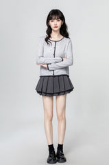 Gray Colorblock Knit Cardigan Sweater