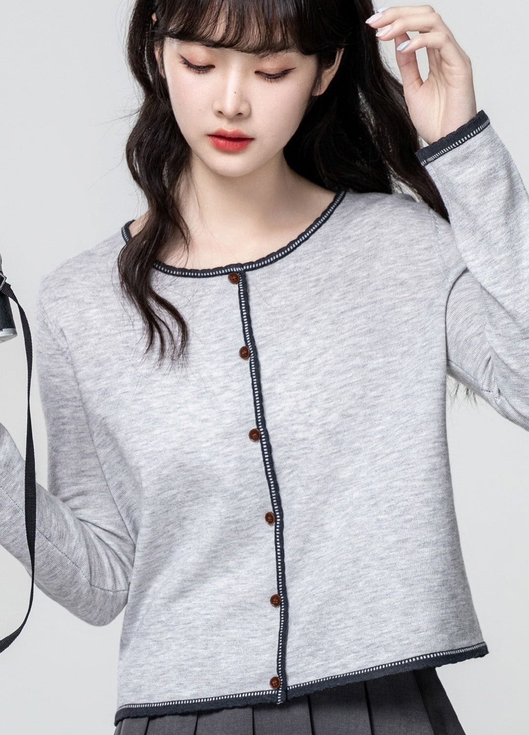Gray Colorblock Knit Cardigan Sweater