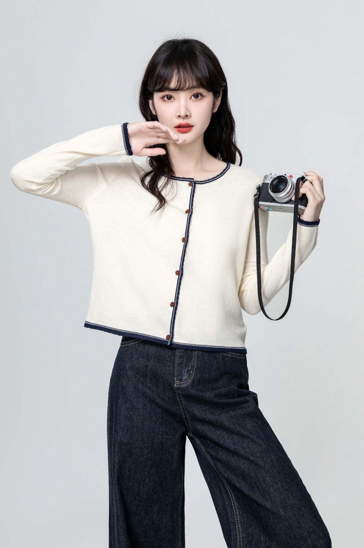 Gray Colorblock Knit Cardigan Sweater