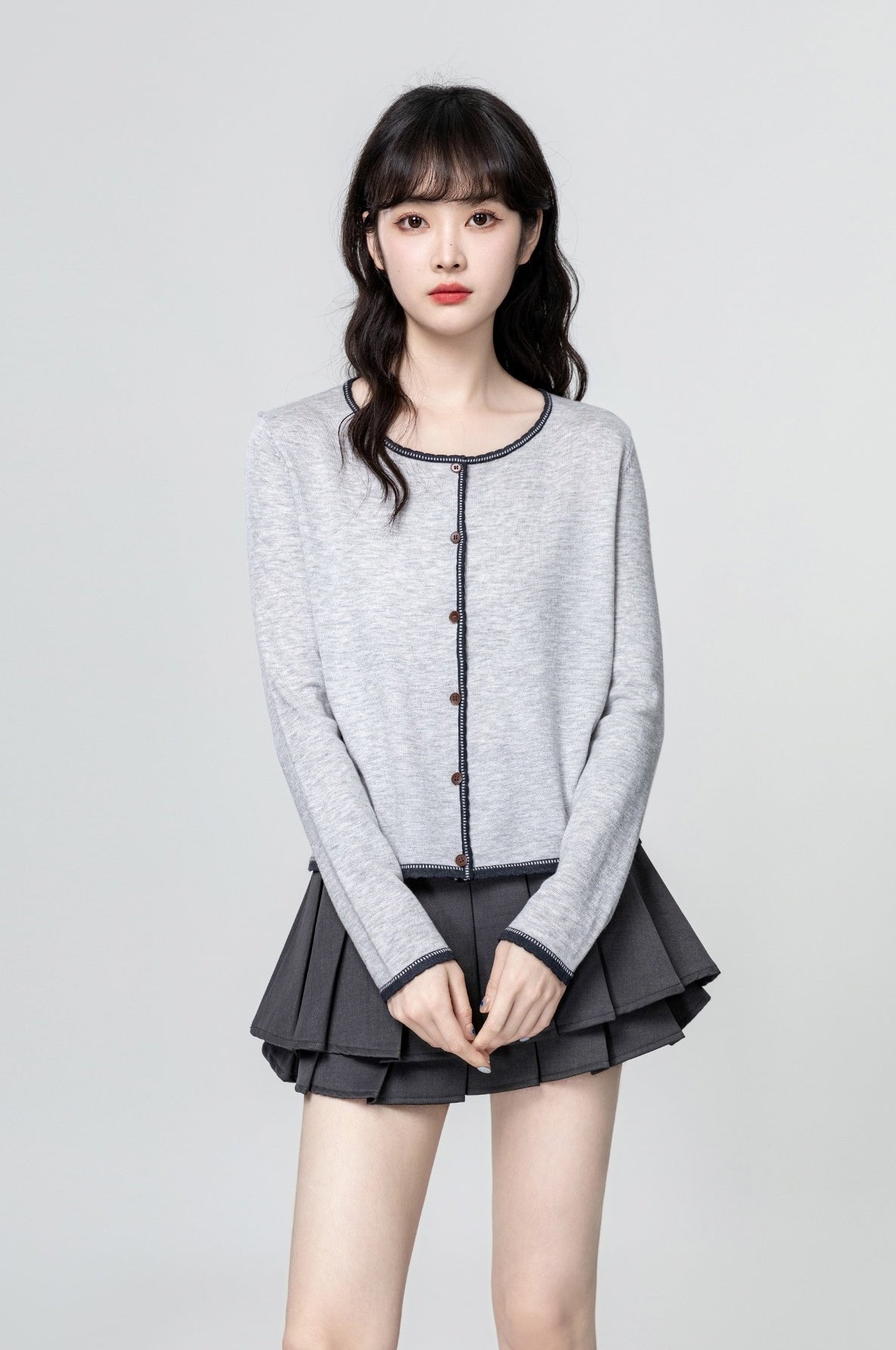 Gray Colorblock Knit Cardigan Sweater