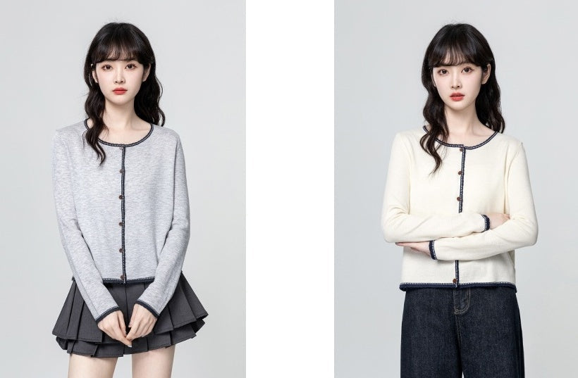 Gray Colorblock Knit Cardigan Sweater