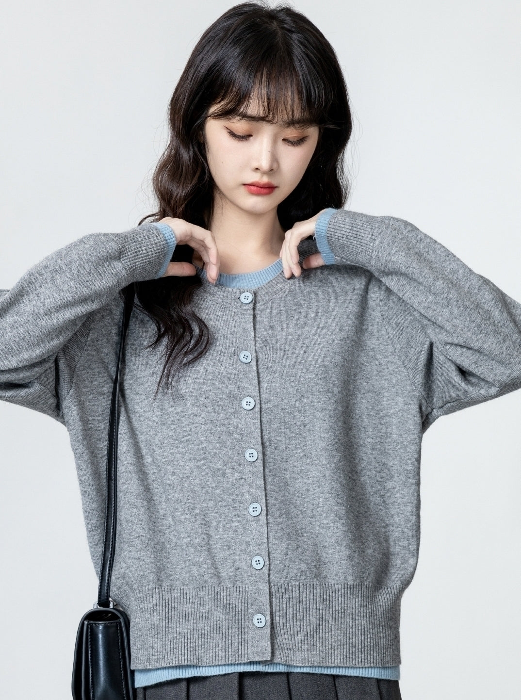 Gray Colorblock Knit Sweater Long Sleeve Pullover