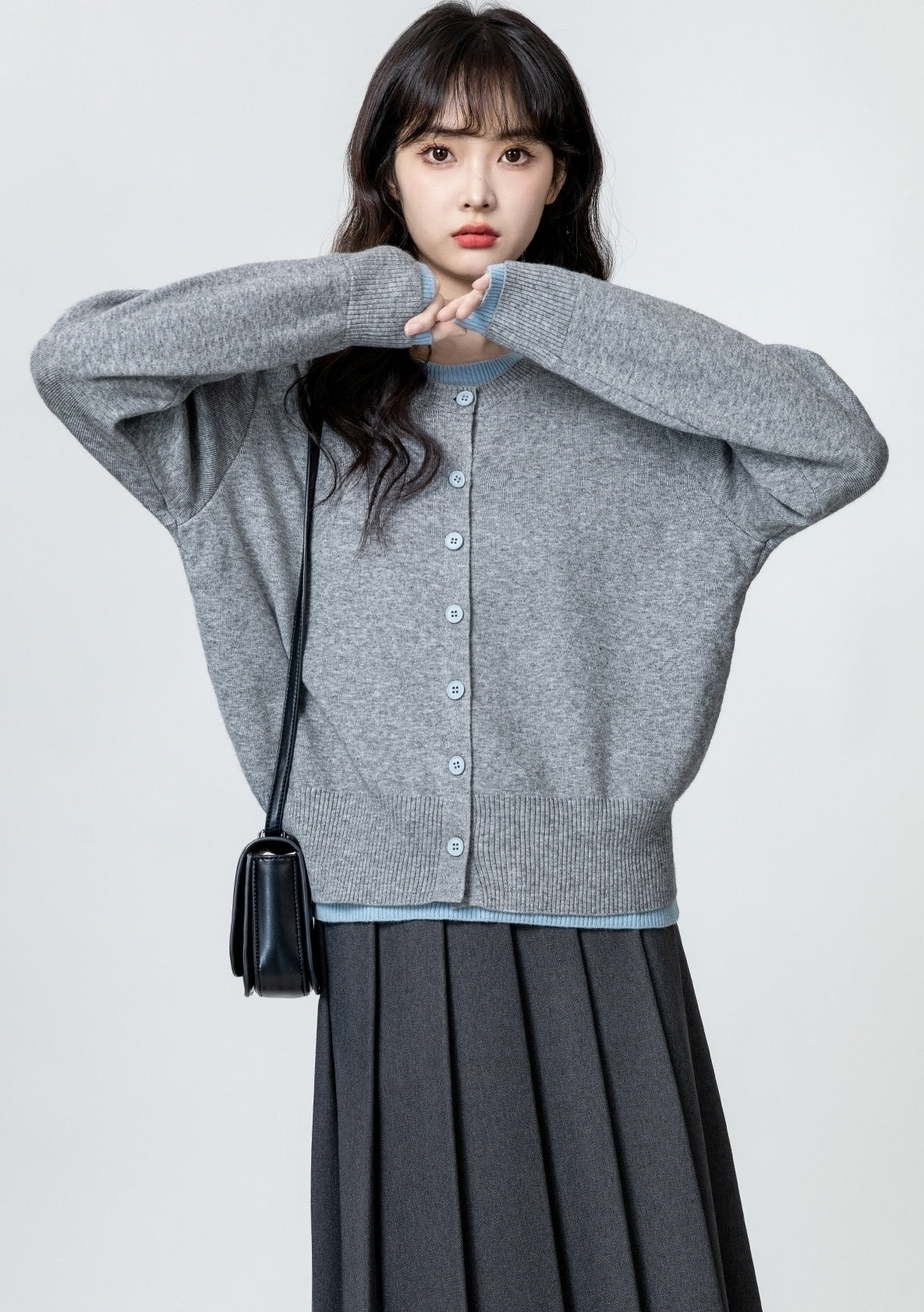 Gray Colorblock Knit Sweater Long Sleeve Pullover
