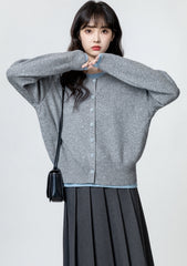 Gray Colorblock Knit Sweater Long Sleeve Pullover