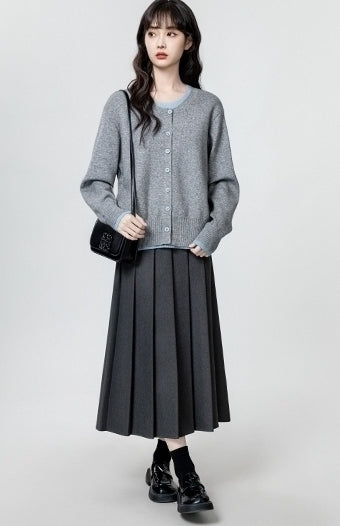 Gray Colorblock Knit Sweater Long Sleeve Pullover