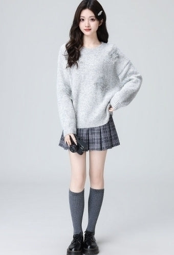 Gray D Butterfly Oversized Pullover Sweater