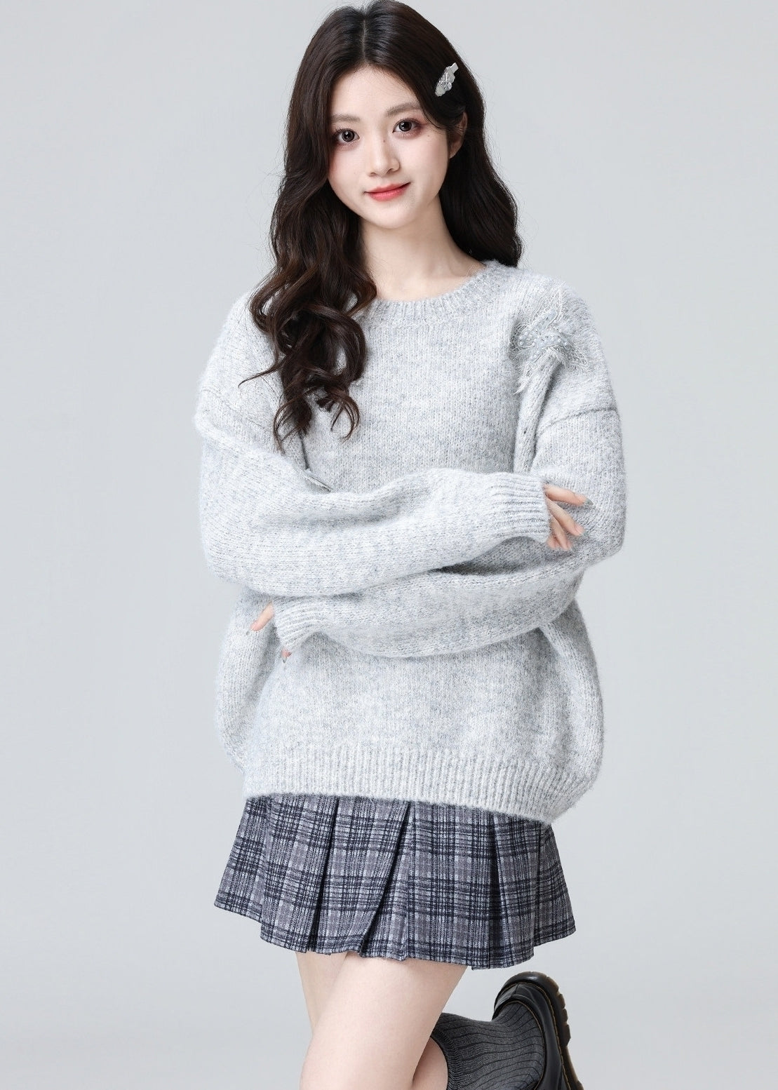 Gray D Butterfly Oversized Pullover Sweater