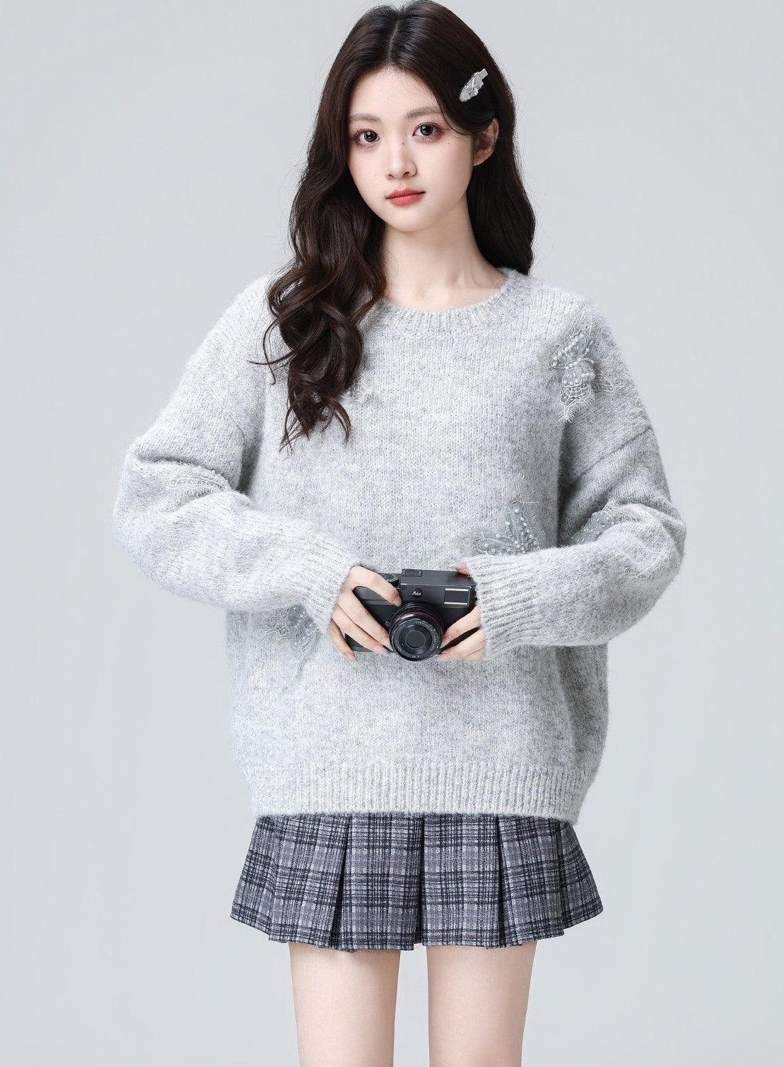 Gray D Butterfly Oversized Pullover Sweater