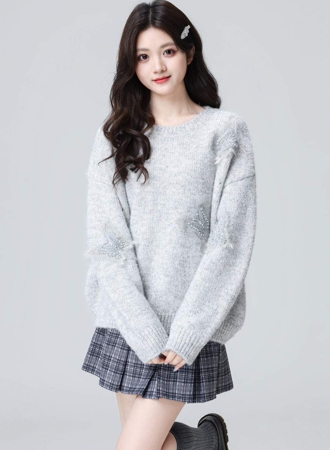 Gray D Butterfly Oversized Pullover Sweater