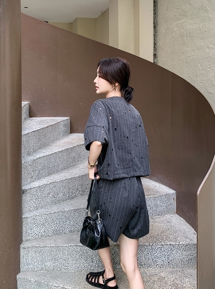 Gray Elegant Blazer And Skirt Set