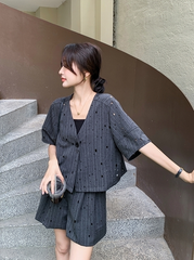 Gray Elegant Blazer And Skirt Set