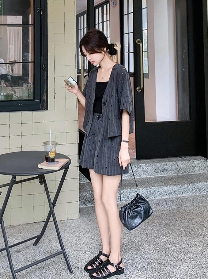 Gray Elegant Blazer And Skirt Set