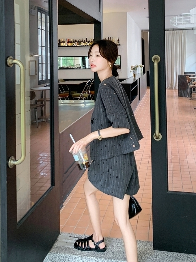 Gray Elegant Blazer And Skirt Set
